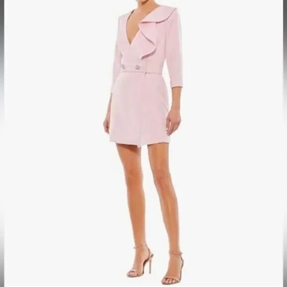 Mac Duggal 55692 Sheath Pink Mini Dress Ruffles Plunging V Neck Size 10 NWT - Picture 2 of 12
